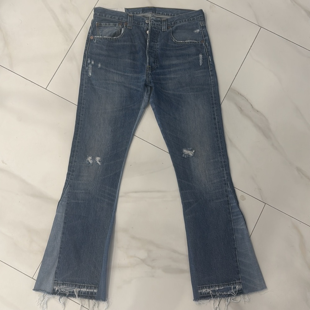 Leviโs 501 x Mdrn Art Custom Flare Leg Denim Jeans. Sz 33x31